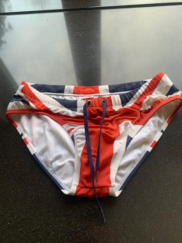 Zwemslip met Union Jack print, Ophalen of Verzenden, Maat 48/50 (M), Blauw, Zwemslip