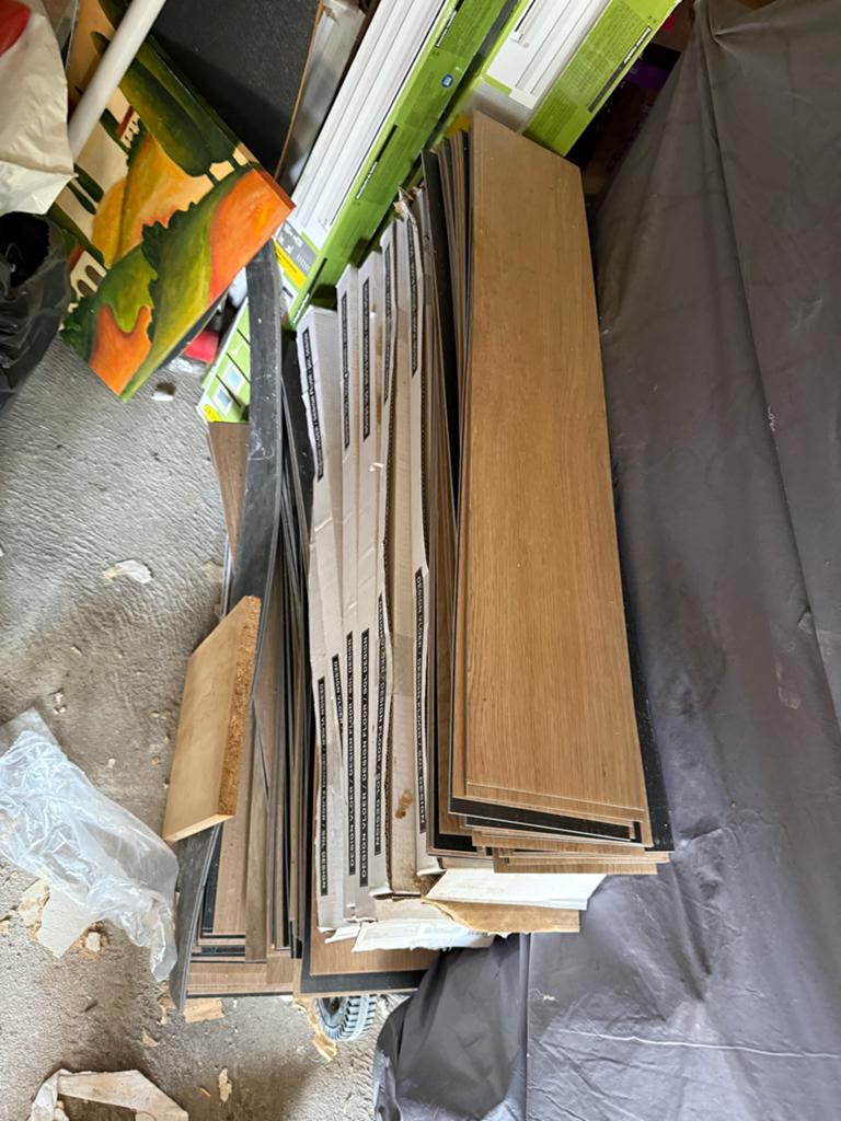 Plak laminaat PVC vloer 25 m2 - Eiken look, Ophalen, Gebruikt, Bruin, 25 tot 50 m²