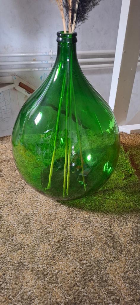 Grote groene glazen fles / vaas, Ophalen