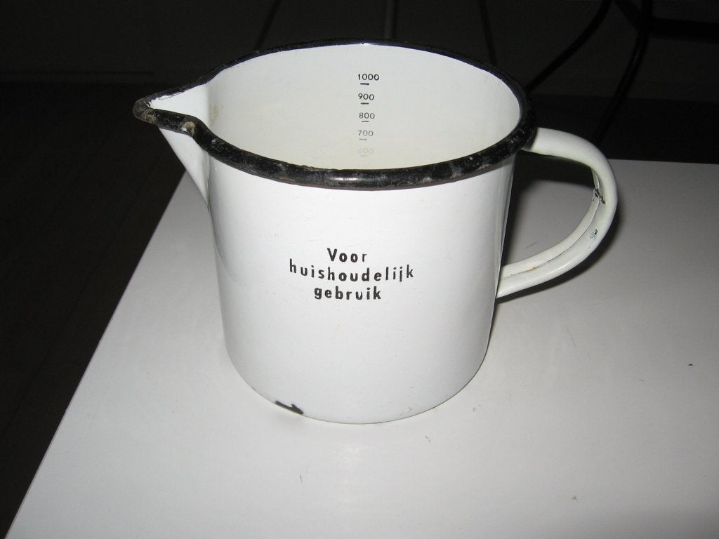 Oud vintage emaille litermaat wit zwart €10.00, Ophalen of Verzenden