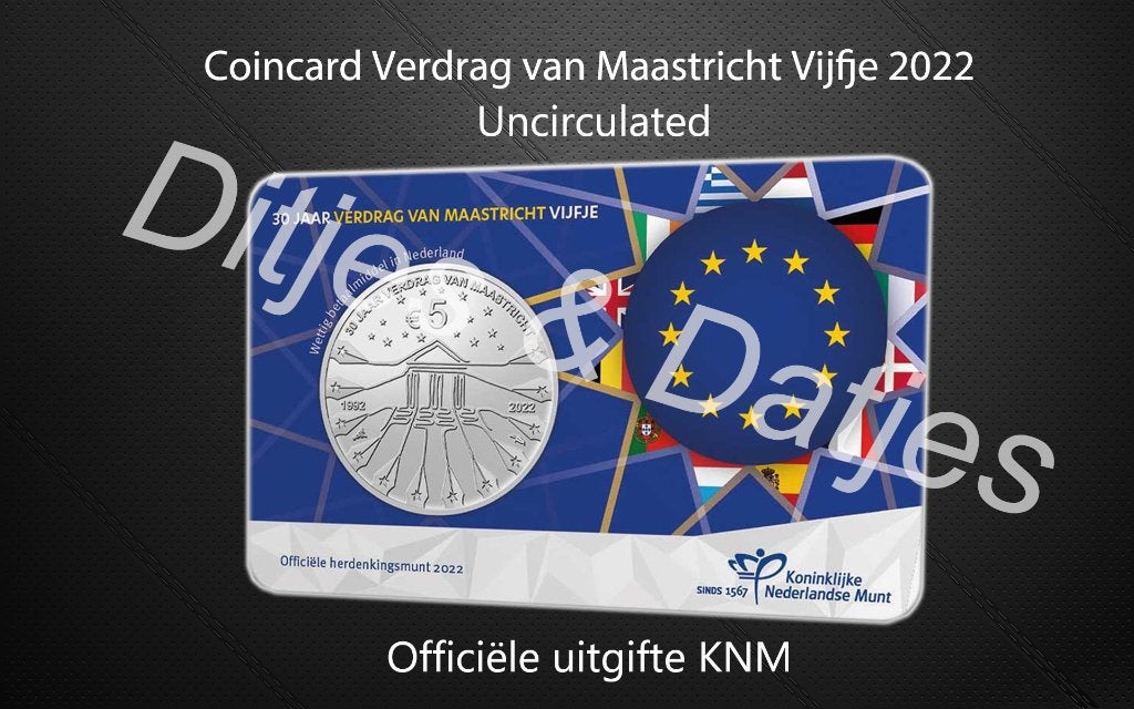 Verdrag van Maastricht Vijfje in coincard KNM, Ophalen of Verzenden, Koningin Beatrix, Euro's