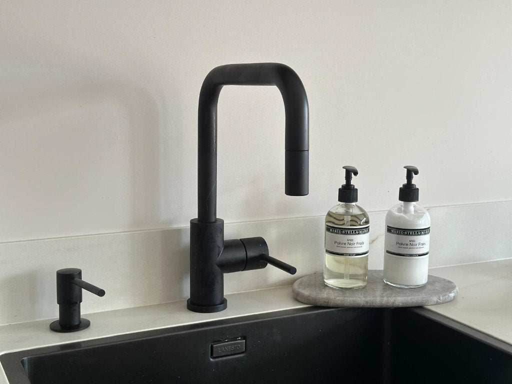 Keukenkraan Lanesto Quadrato met uittrekbare perlator, Gebruikt, Zwart, Minder dan 100 cm, 25 tot 50 cm