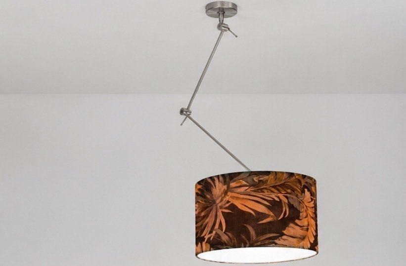 Plafondlamp met knikarm en jungle motief lampkap, Ophalen, Zo goed als nieuw, Metaal, E27 (groot)