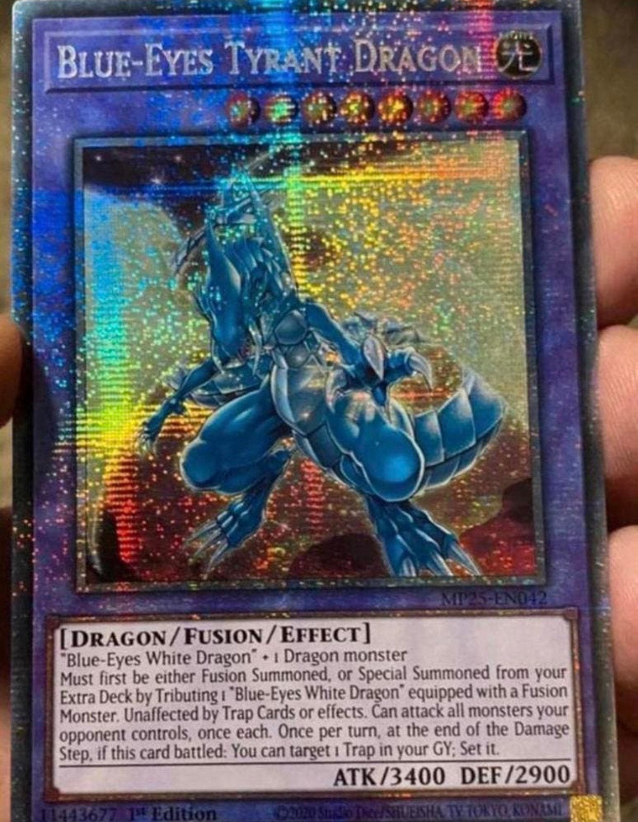 Yu-Gi-Oh! Blue Eyes Tyrant Dragon MP25 1st Starlight Rare !, Ophalen of Verzenden, Zo goed als nieuw, Losse kaart, Foil