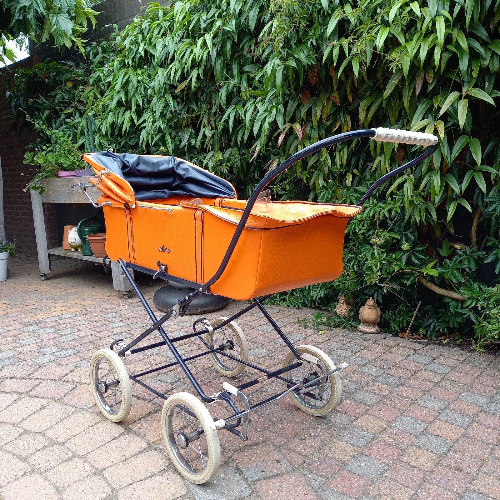 Vintage Oranje Kinderwagen - Jaren '60 Stijl, Gebruikt, Met reiswieg, Ophalen, Kinderwagen