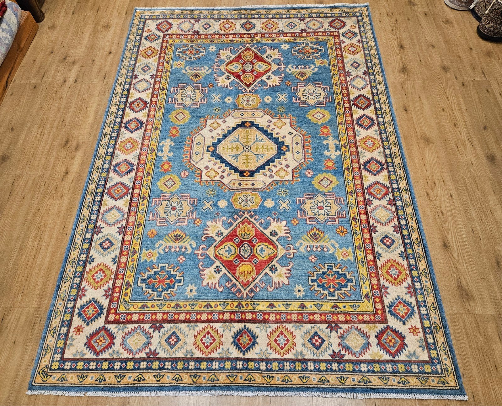 Handgeknoopt oosters tapijt kazak 245x167, Crème, Perzisch, 150 tot 200 cm, Vof Slats Antiek