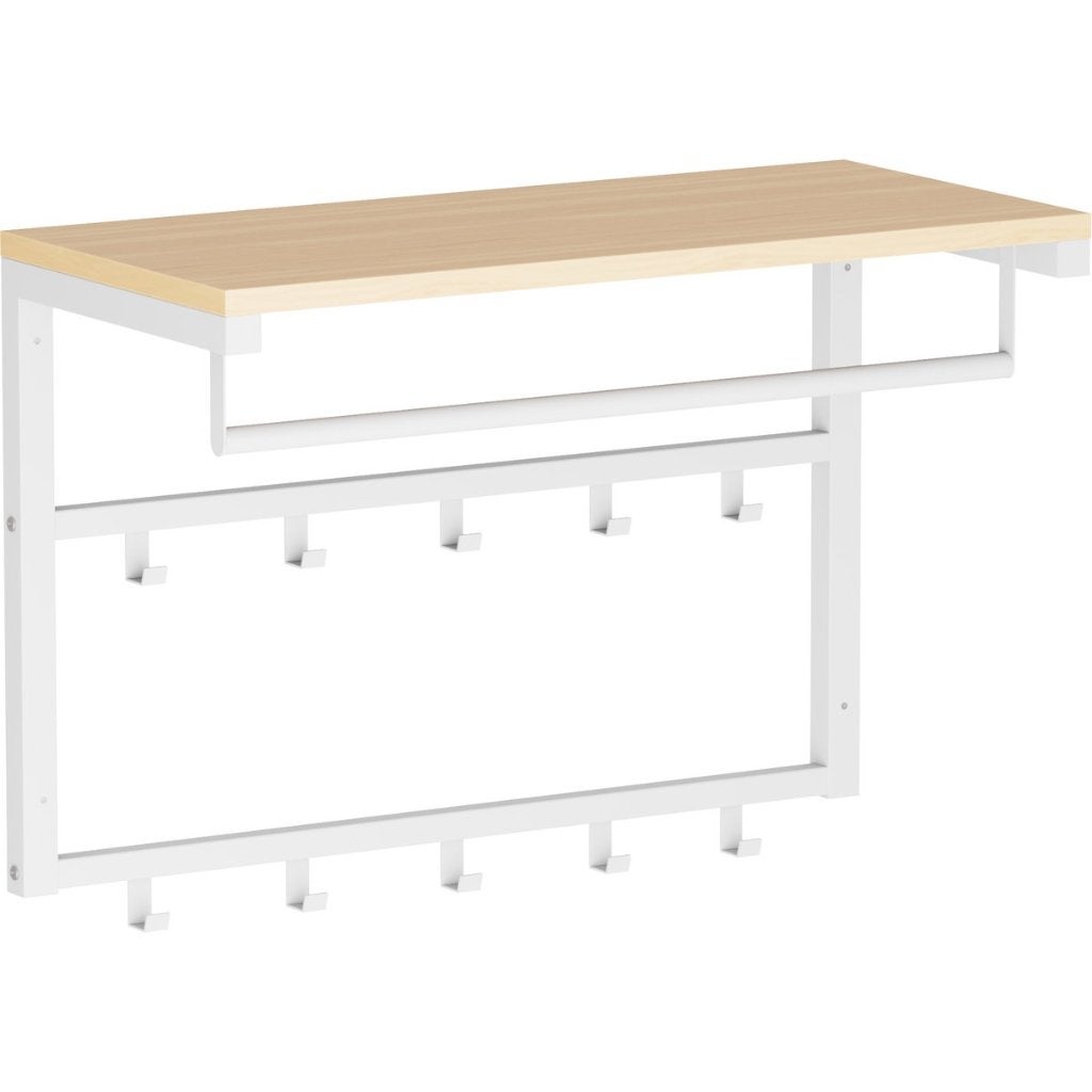 Wandkapstok Wit-Kapstokken-Hout&Metaal-10Haken-60x30x42cm-, Wandkapstok, Nieuw, Ophalen of Verzenden, Minder dan 100 cm