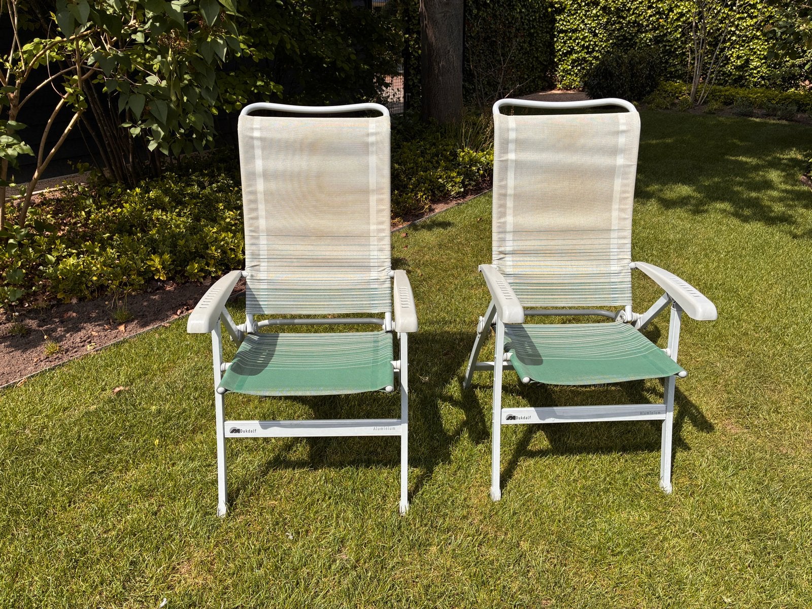 2 Dukdalf campingstoelen - verstelbaar en inklapbaar, Ophalen, Gebruikt, Campingstoel