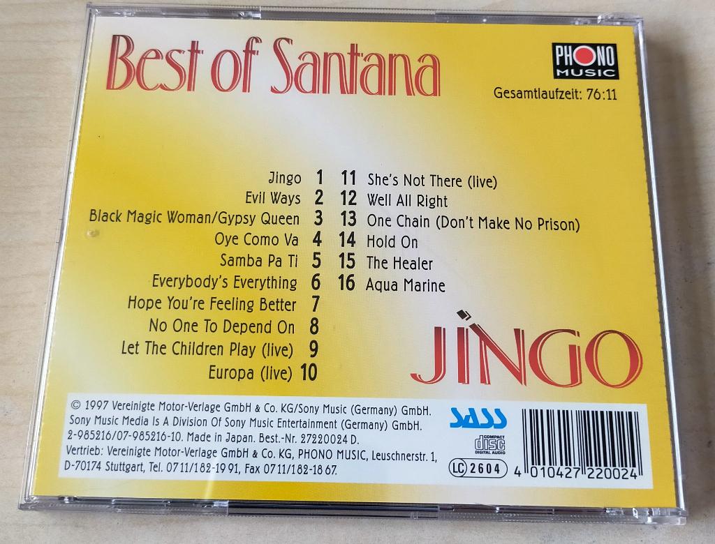 Santana - Jingo Best Of CD 1997 Gold, Ophalen of Verzenden, Zo goed als nieuw, Poprock