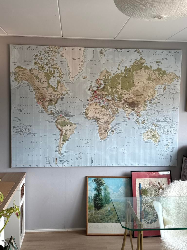 Ikea wereldkaart op canvas 200x140, Ophalen, Zo goed als nieuw, Decoratieobject