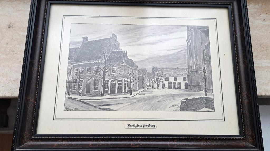 Doesburg marktplein potloodtekening, Ophalen of Verzenden