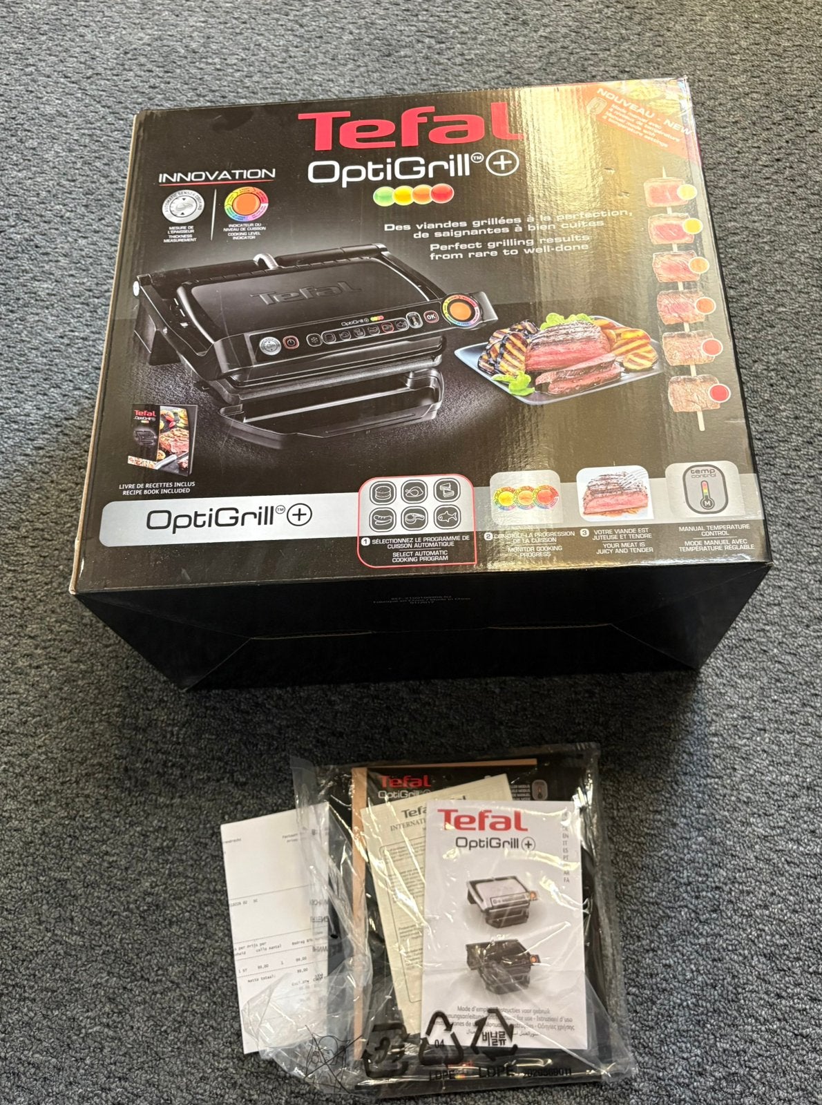 Nieuw: Tefal Optigrill+ Contactgrill zwart grill elektrisch, Witgoed en Apparatuur, Contactgrills, Ophalen, Uitneembare platen