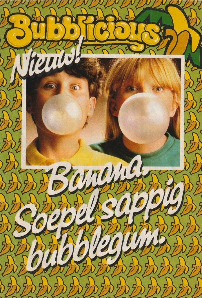 Retro reclame 1982 Bubblicious bananen smaak kauwgum, Verzenden, Overige typen