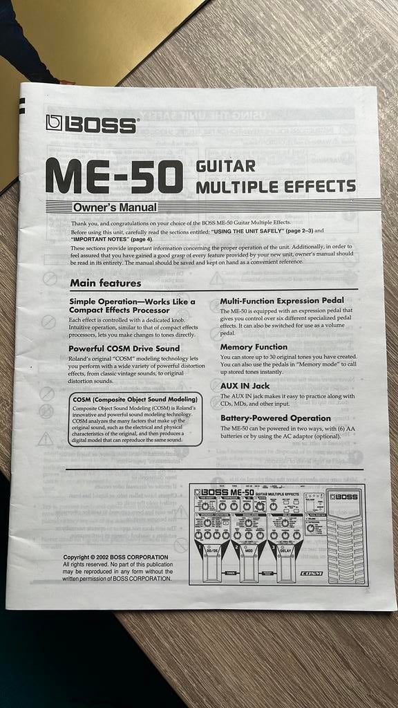 Originele handleiding Boss ME-50, Muziek en Instrumenten, Effecten, Ophalen of Verzenden, Zo goed als nieuw