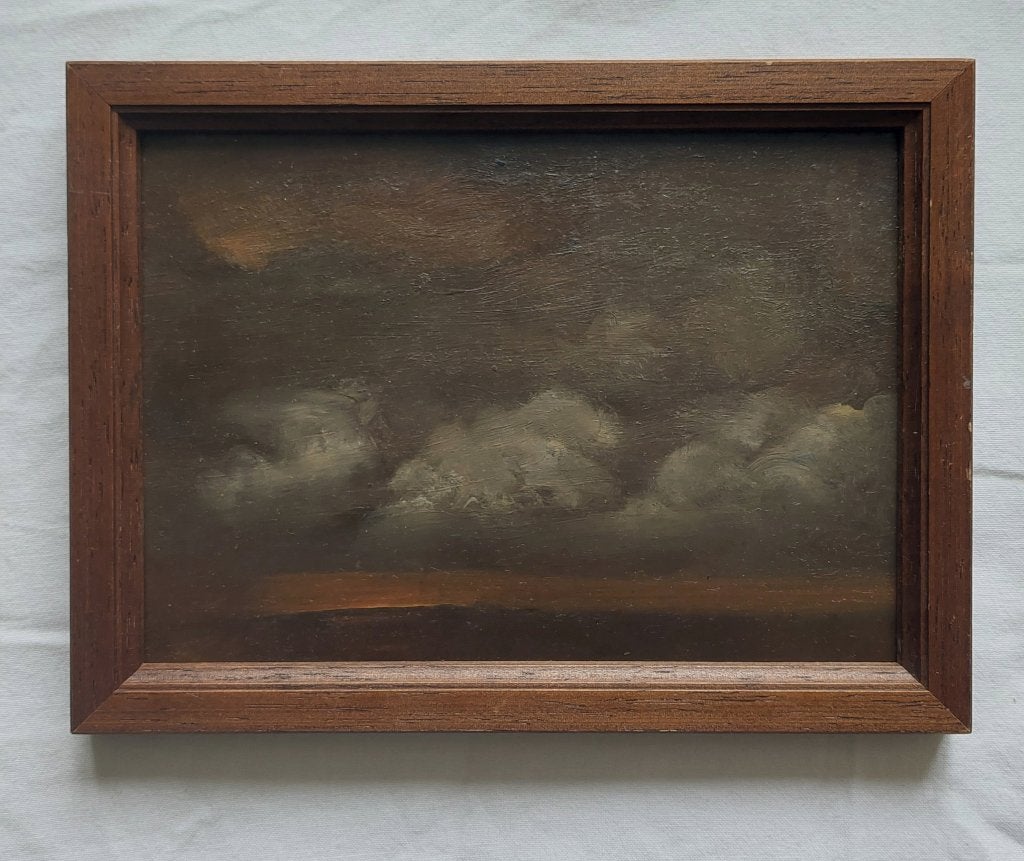 Schilderijtje van Wolkenlucht bij Zonsondergang - Olieverf, Paneel, Ophalen of Verzenden, Gedateerd, Landschap