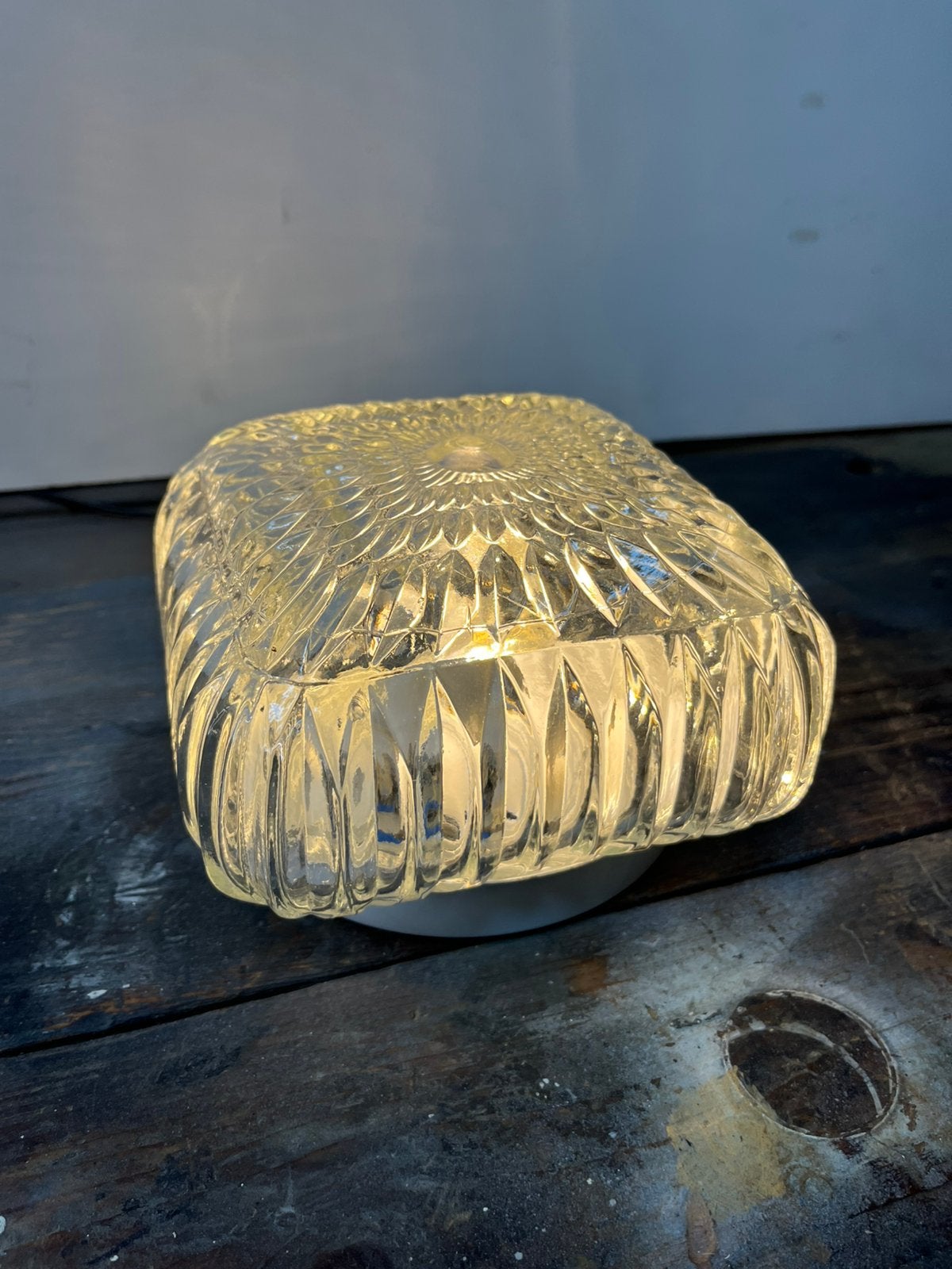 Vintage icecube glazen plafond lamp, Huis en Inrichting, Gebruikt, Vintage, Glas, Plafondlamp