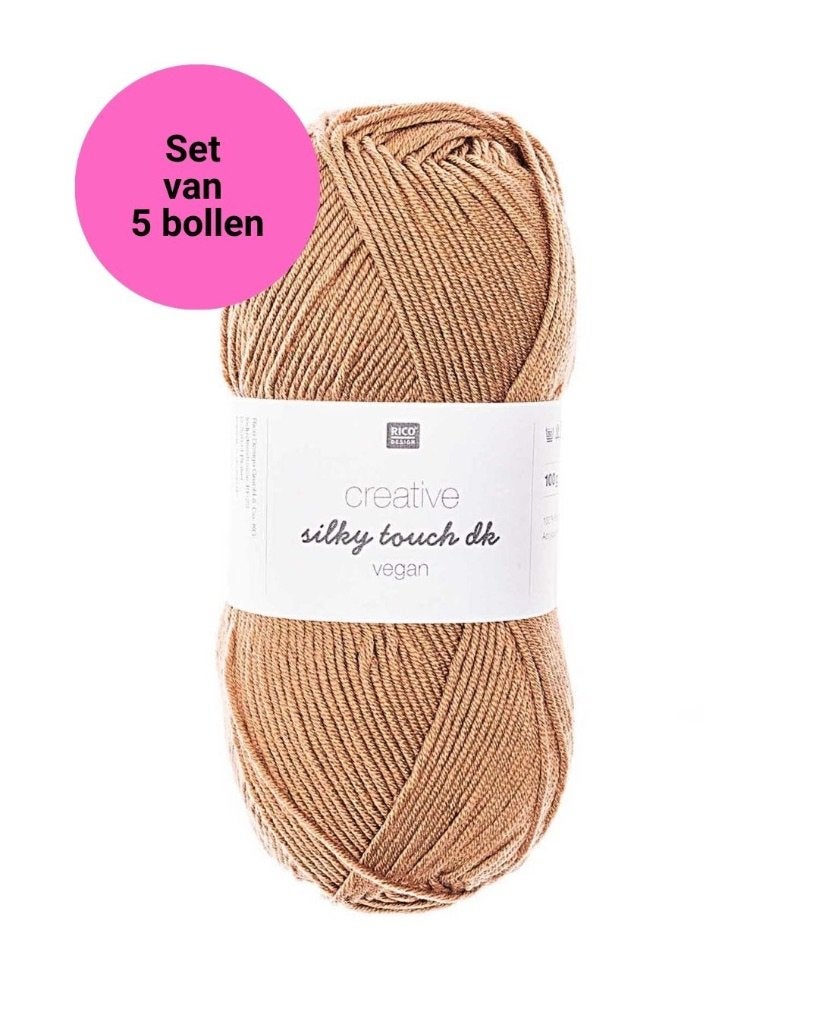 Silky Touch bruin - 5 bollen micro-acrylgaren (glanzend), Ophalen of Verzenden, Nieuw, Breien of Haken, Wol of Garen