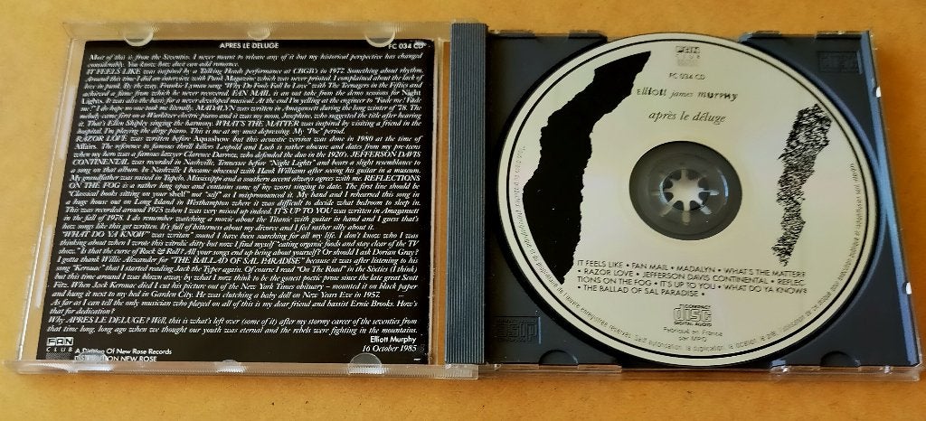 Elliott Murphy - Apres le Deluge CD 1987, Ophalen of Verzenden, Gebruikt, Poprock
