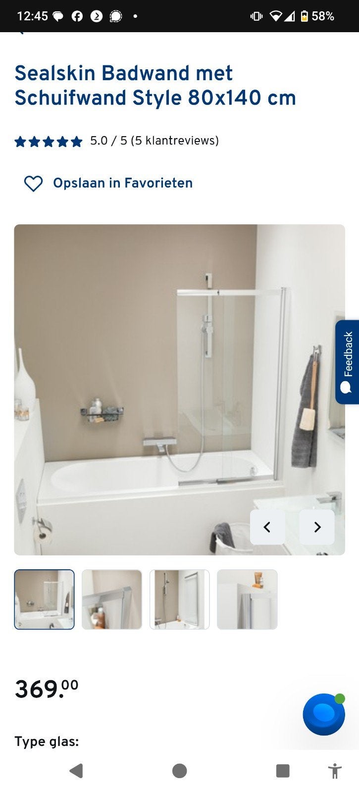 Douchescherm  voor bad van glas en chroom, Ophalen, Zo goed als nieuw, Chroom, Douche