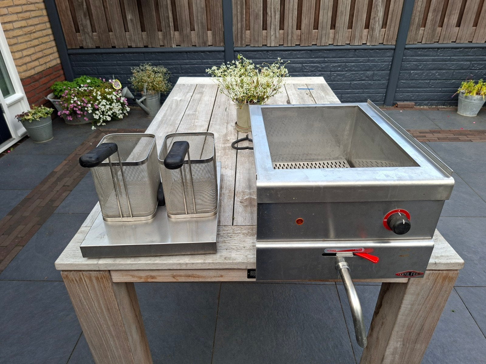 Professionele Stilfer pasta kookpan met dubbele manden, 4 liter of meer, Ophalen of Verzenden, Gebruikt, Duo-friteuse