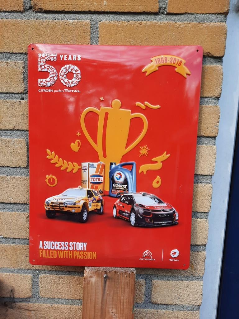 Emaille bord Citroën Total 50 jaar (1968-2018), Verzamelen, Merken en Reclamevoorwerpen, Ophalen of Verzenden, Reclamebord