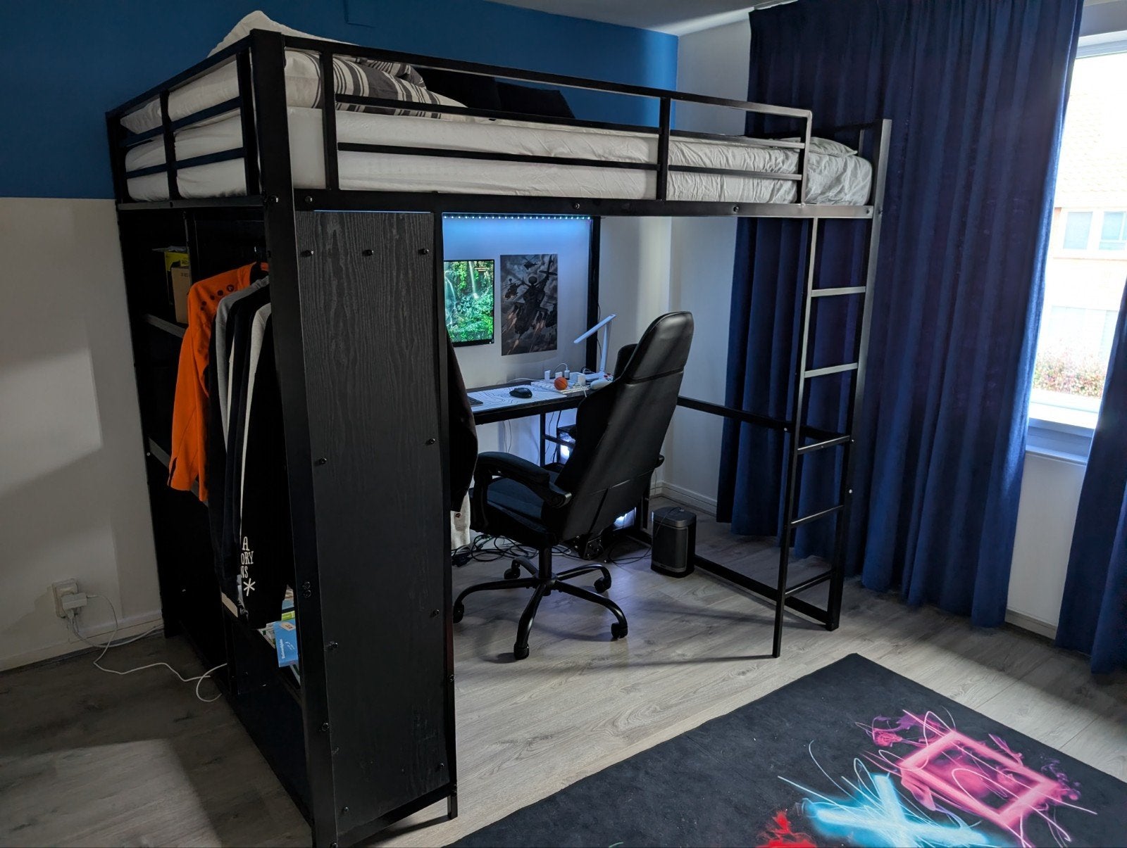 Hoogslaper 140x200 met Bureau en opbergvakken, Ophalen, Hoogslaper, Tweepersoons, 140 cm