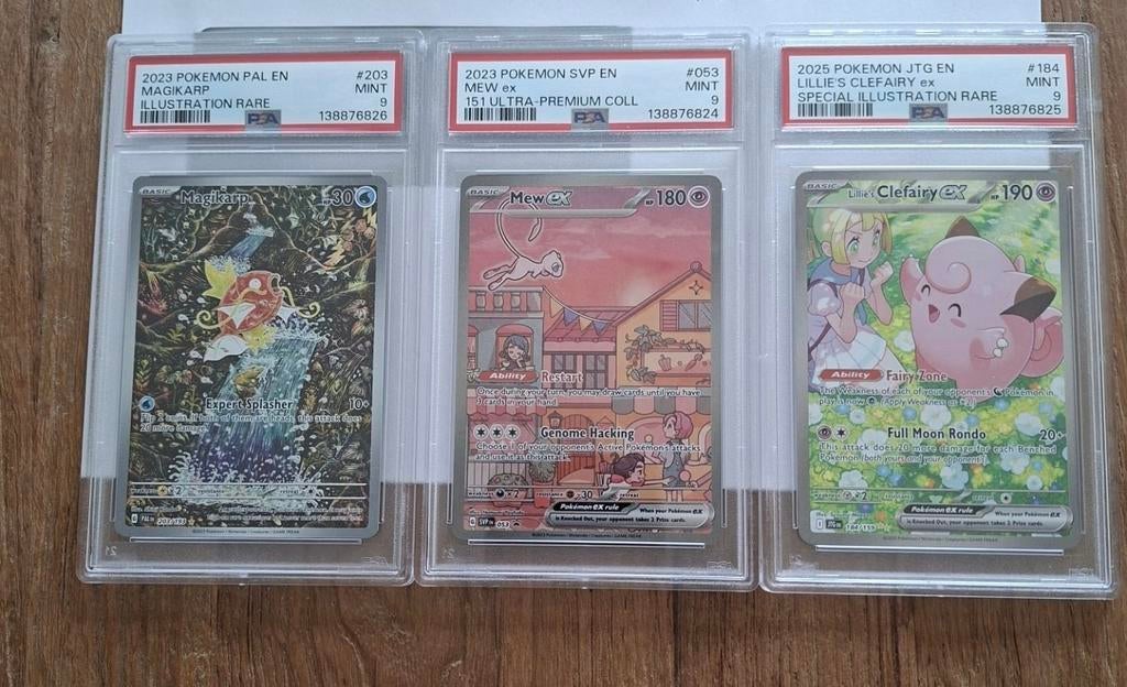 Pokémon PSA 9Magikarp, Mew ex, Lillie’s Clefairy, Hobby en Vrije tijd, Verzamelkaartspellen | Pokémon, Ophalen of Verzenden, Zo goed als nieuw