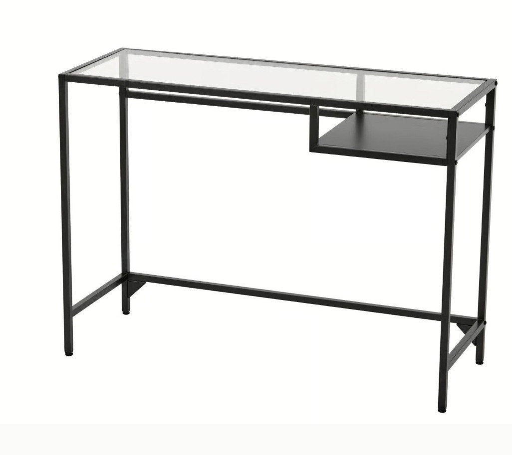 Modern zwart metalen bureau met glazen blad, Huis en Inrichting, Ophalen of Verzenden, Zo goed als nieuw, Computerbureau, Modern