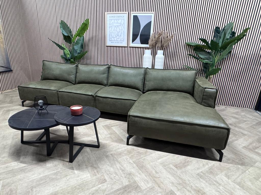 ZGAN Hoekbank Reza Microleer - Groen - 348 x 160, -, -, Hoekbank, 300 cm of meer