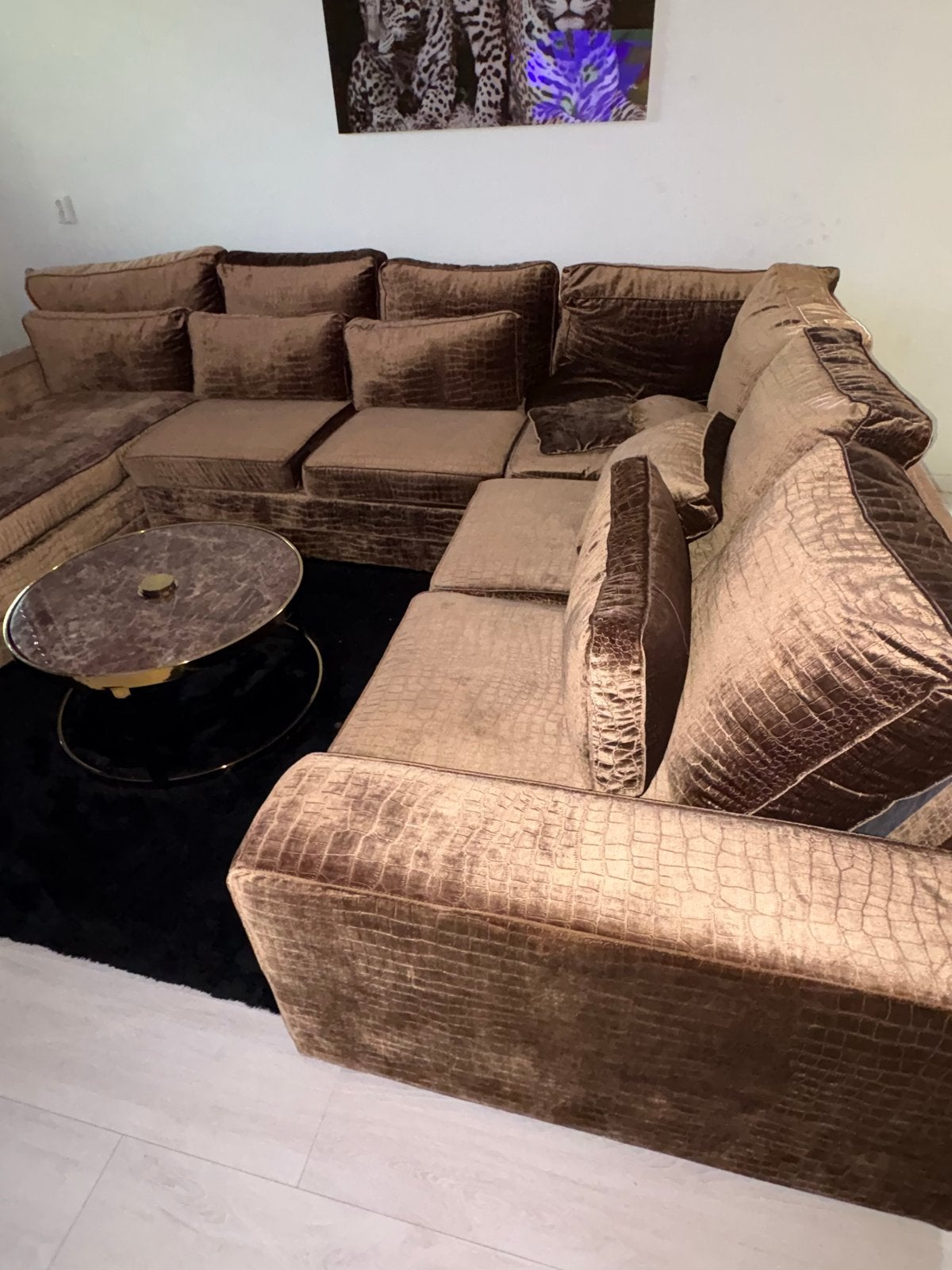 Croco Velvet U-Bankstel - 5 Zitplaatsen + Lounge, Ophalen, Hoekbank, 300 cm of meer, Zo goed als nieuw