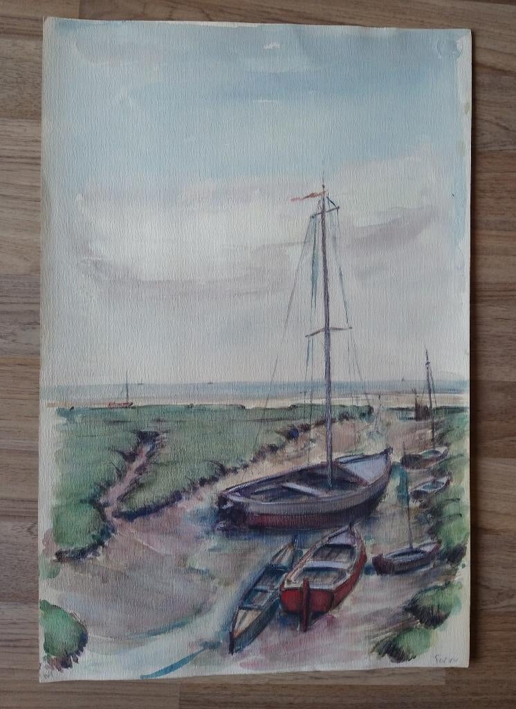 Wim Hagemans aquarel Terschelling De Keag - P Scheen, Antiek en Kunst, Ophalen of Verzenden