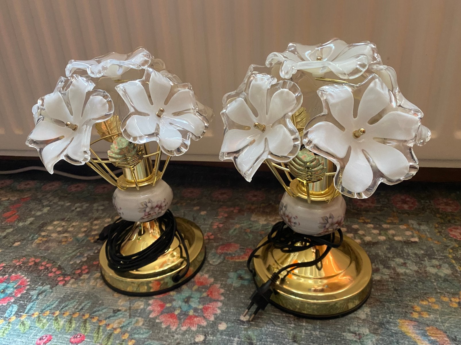 Set tafellampjes hollywood regency stijl met murano bloemen, Huis en Inrichting, Lampen | Tafellampen, Ophalen of Verzenden, Zo goed als nieuw