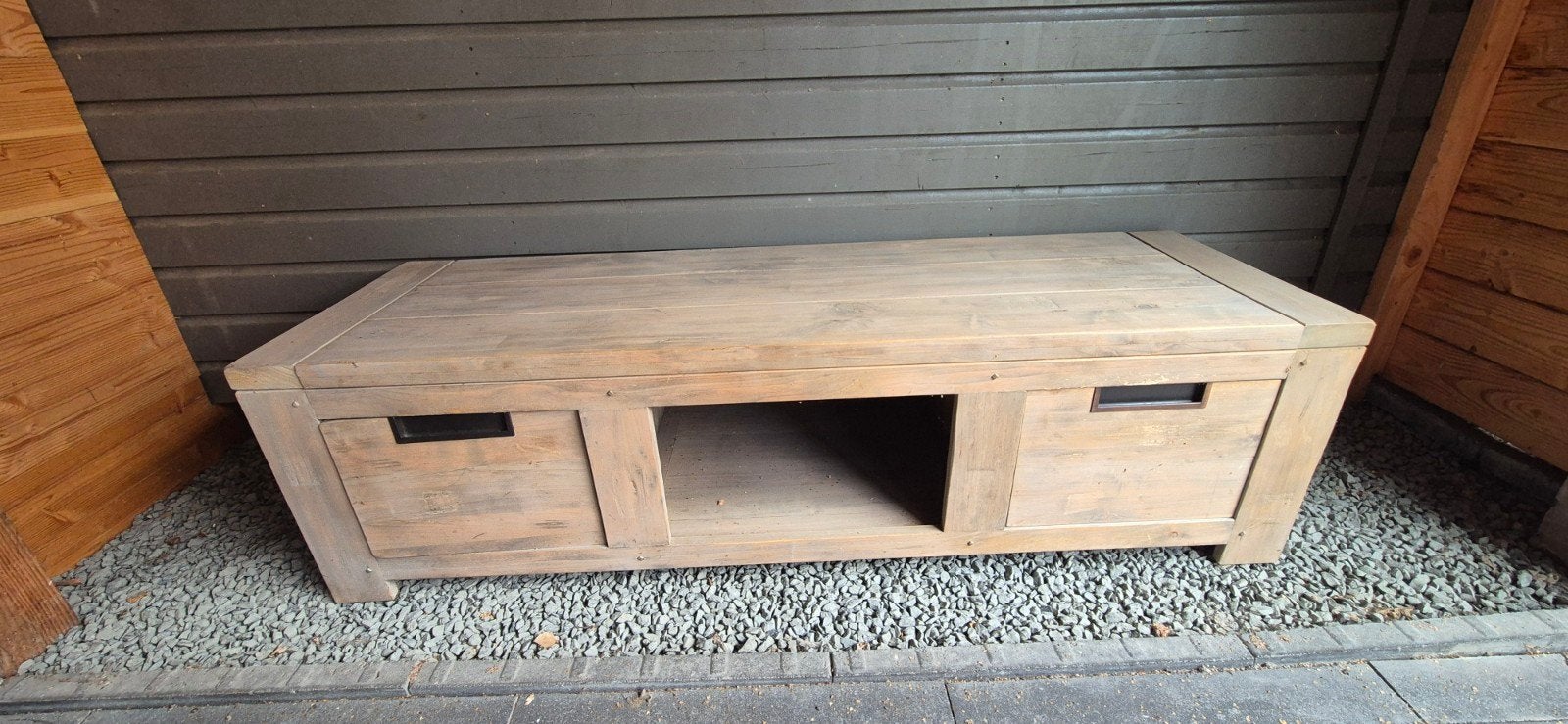 TV-meubel Pronto Wonen - Vergrijsd Hout met Lades, Ophalen, 150 tot 200 cm, Zo goed als nieuw, Minder dan 100 cm