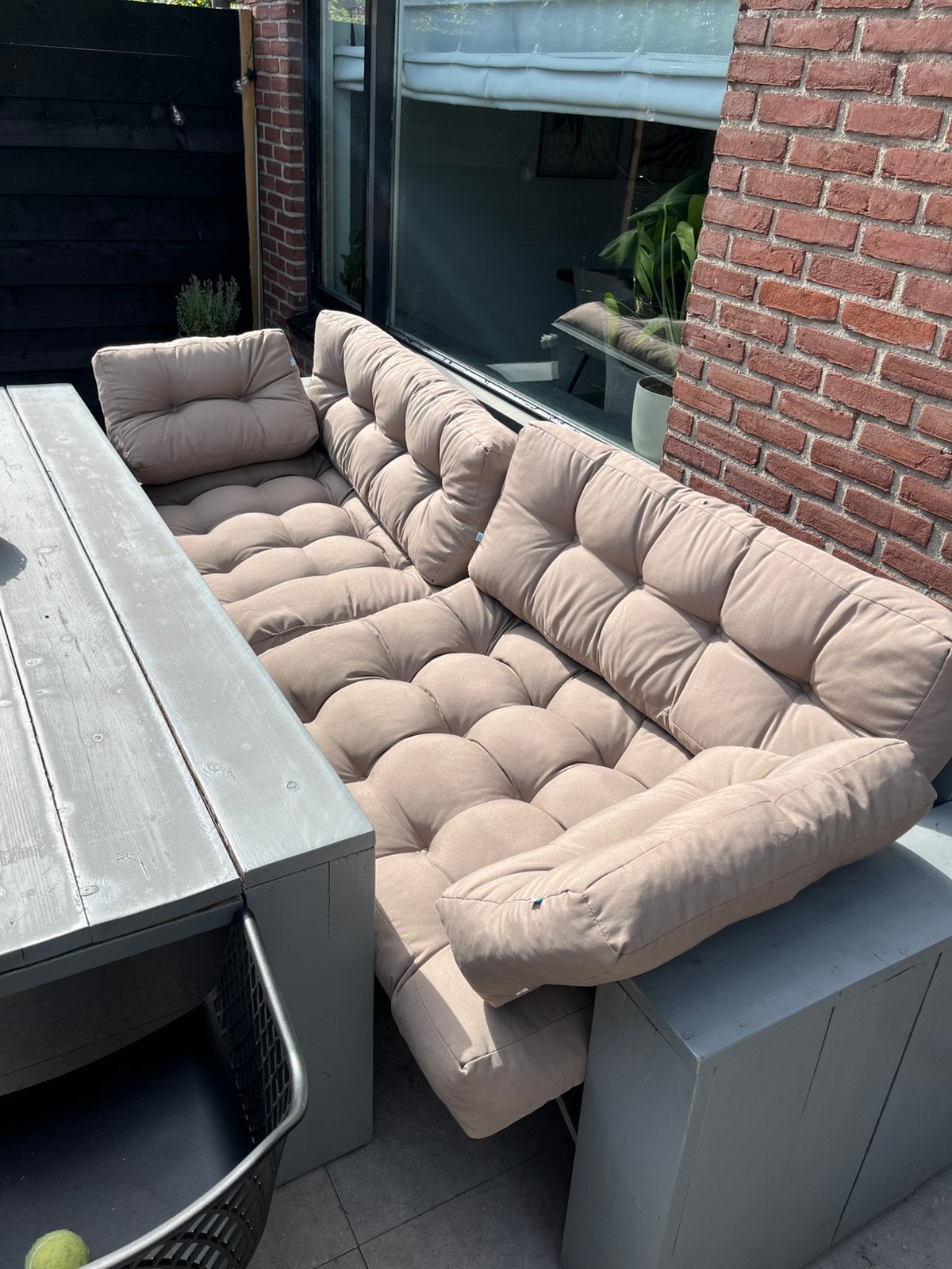 Palletkussens beige, Ophalen, Gebruikt, 3 zitplaatsen, Bank