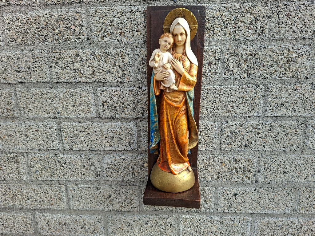 antiek mooi groter maria beeld met baby jezus goud look, Ophalen of Verzenden