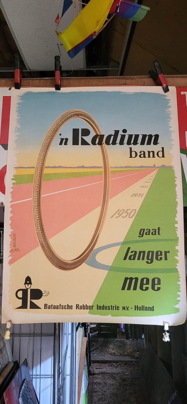 Vintage Radium Banden Affiche - Jaren '50 - Groot Formaat, Verzamelen, Merken en Reclamevoorwerpen, Ophalen of Verzenden, Zo goed als nieuw