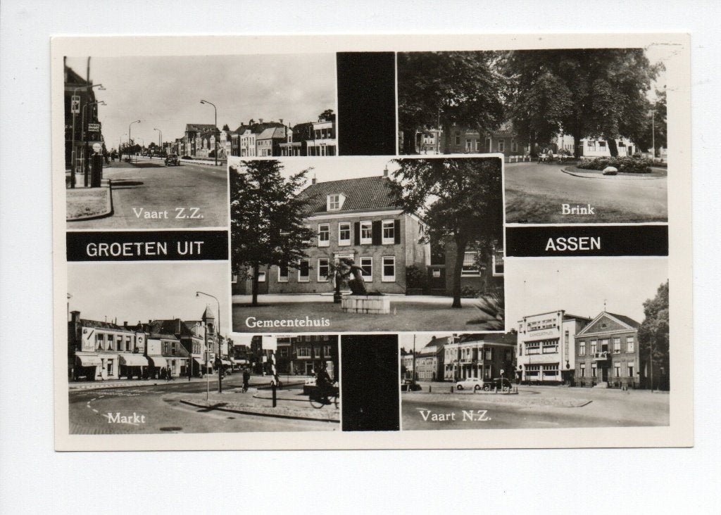 Assen - Oude Ansichtkaart. Kartel randen (Ongelopen), Verzamelen, Ophalen of Verzenden, 1960 tot 1980, Ongelopen, Drenthe
