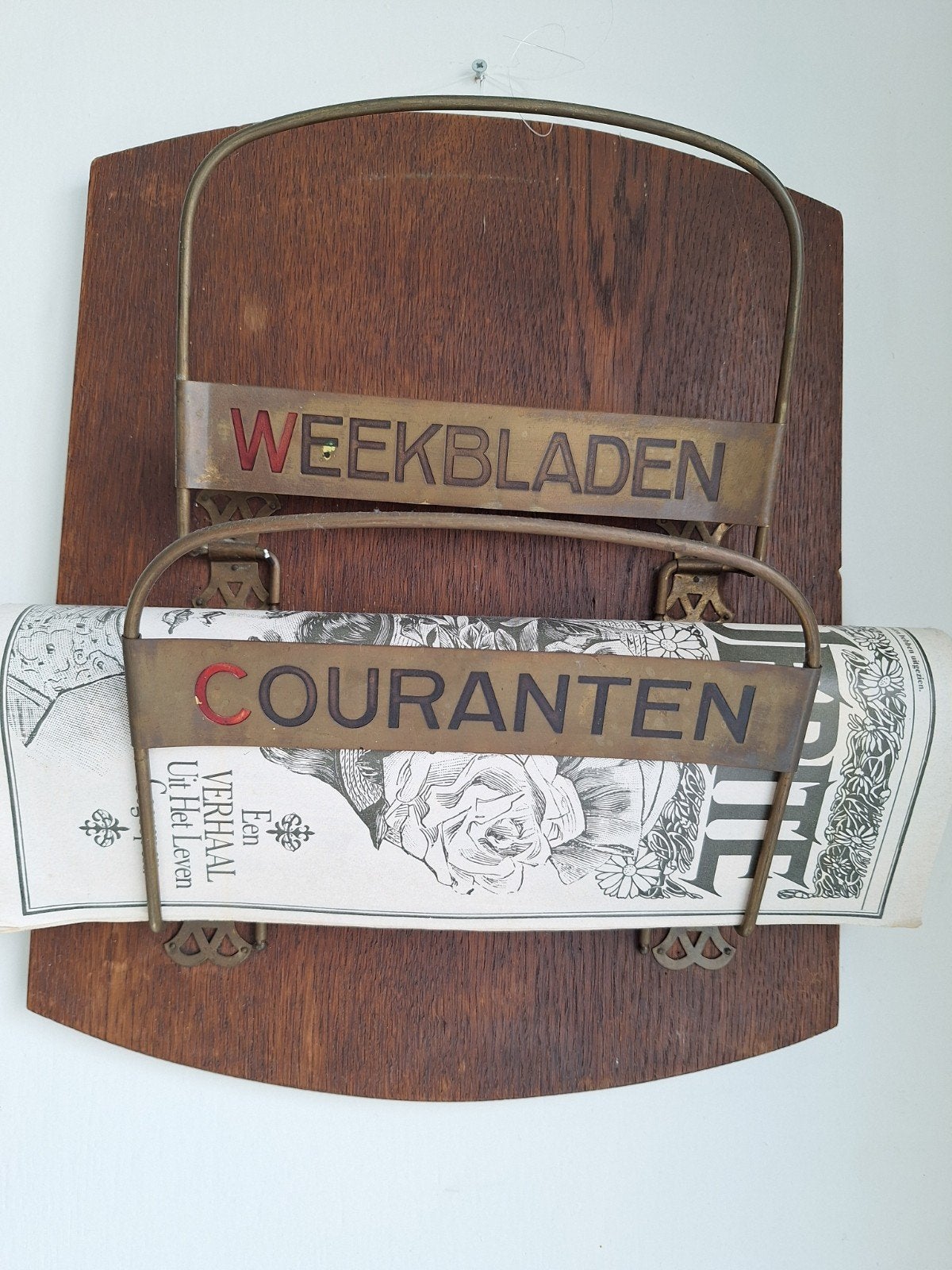 Antieke kranten houder / tijdschriften rek, Gebruikt, Art deco, Ophalen of Verzenden, Hout
