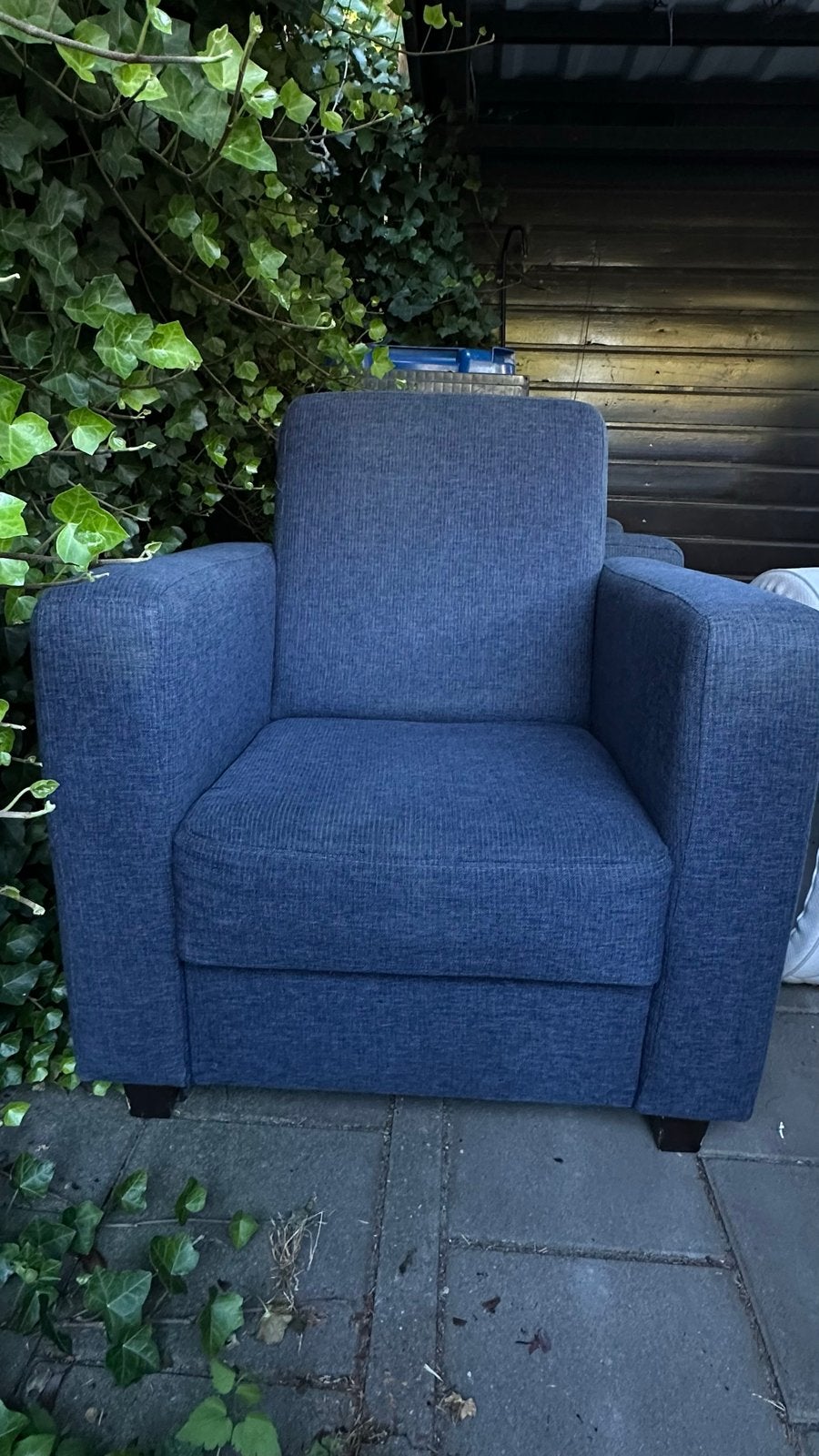2x Fauteuil - Blauw - Gebruikt met lichte verkleuring, Huis en Inrichting, Fauteuils, Ophalen, Gebruikt, Stof, 75 tot 100 cm