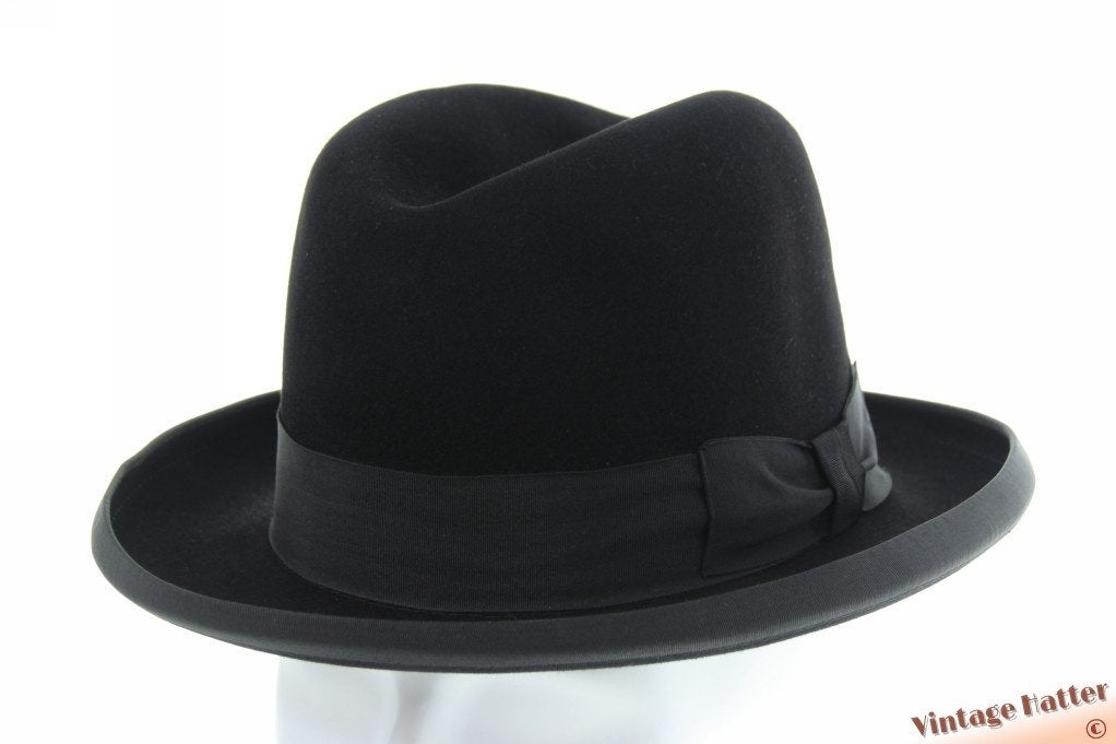 Vintage Gleufhoed Homburg hoed Palatin zwart vilt 57,5, Hoed, Palatin, Ophalen of Verzenden, 57 cm (M, 7⅛ inch) of minder