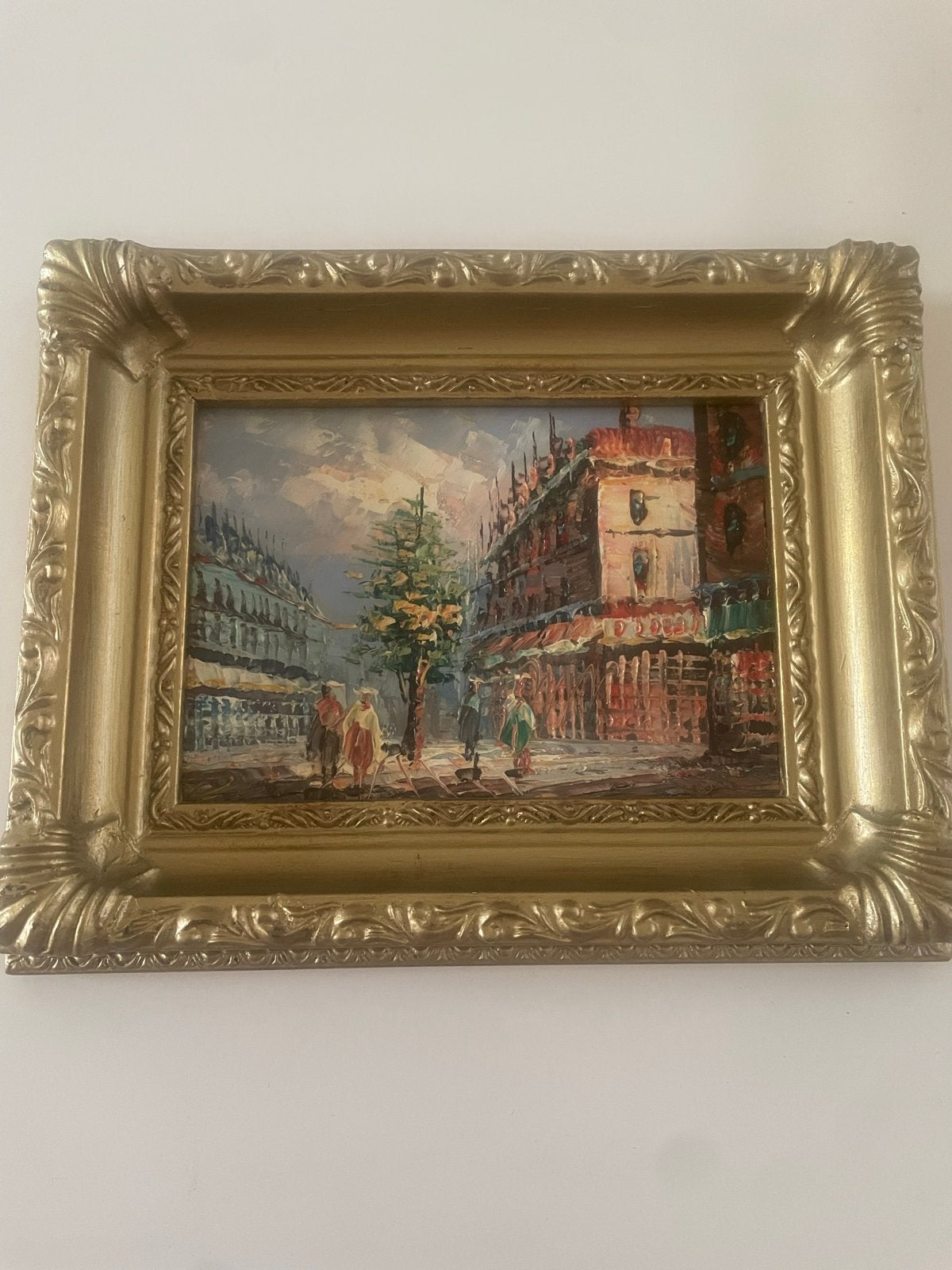 Stadsgezicht Parijs Olieverfschilderij  in Gouden Lijst, Ophalen, Doek, Realistisch, Handgeschilderd