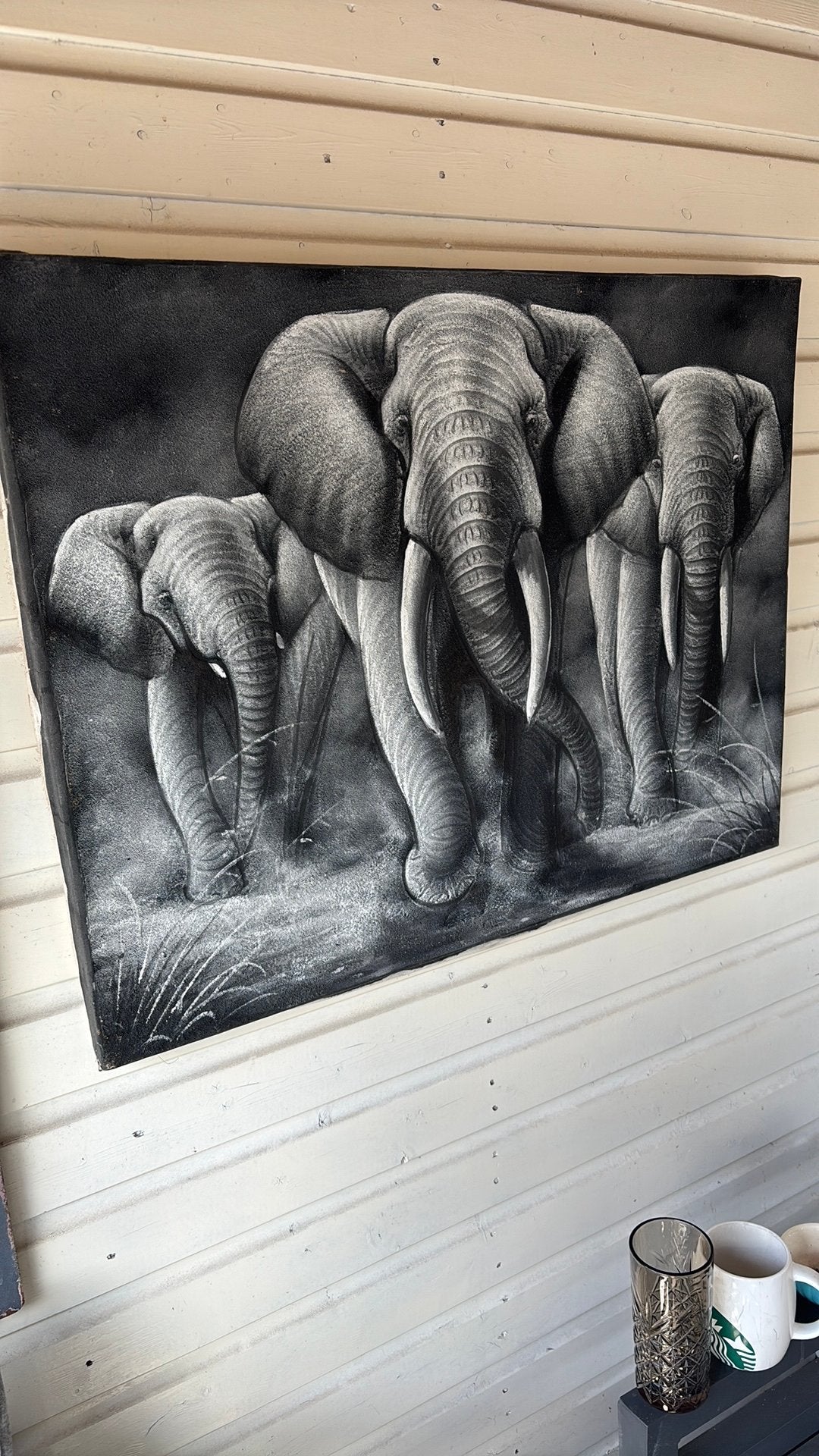 Schilderij olifanten, Ophalen, Gebruikt, Schilderij
