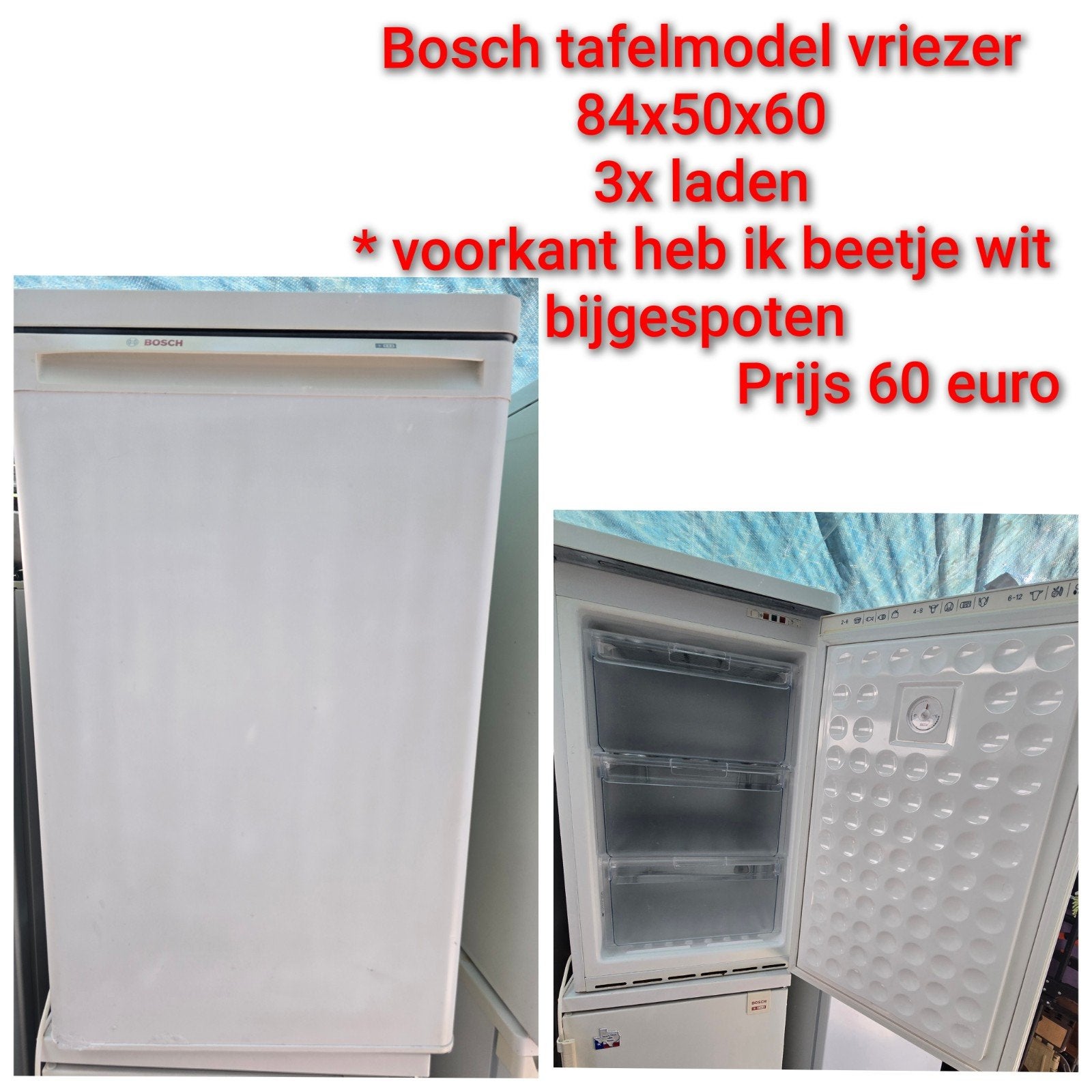 Tafelmodel vriezers en staande vriezer, Ophalen, Minder dan 60 cm, 85 tot 120 cm