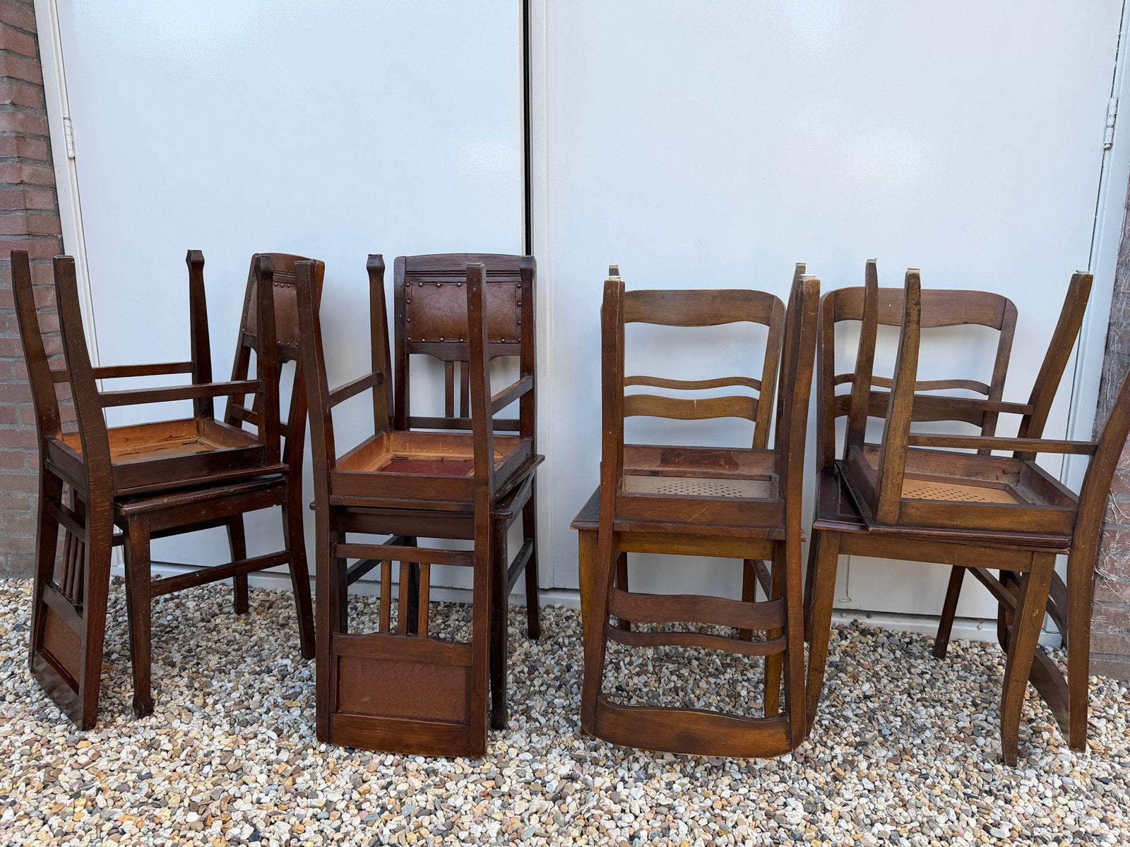 8 antieke houten eetkamerstoelen stoelen, Huis en Inrichting, Stoelen, Ophalen, Gebruikt, Bruin, Vijf, Zes of meer stoelen