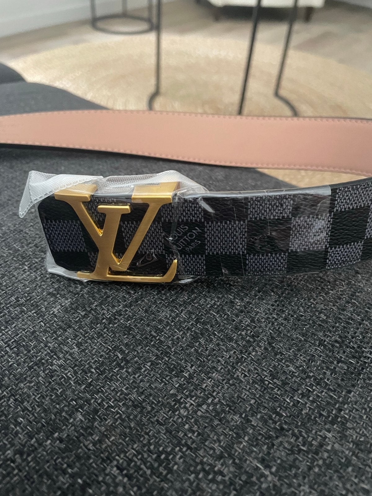 Louis Vuitton Riem Damier Graphite Goudkleurige Gesp, Zwart, Nieuw, Ophalen of Verzenden, 115 cm of meer