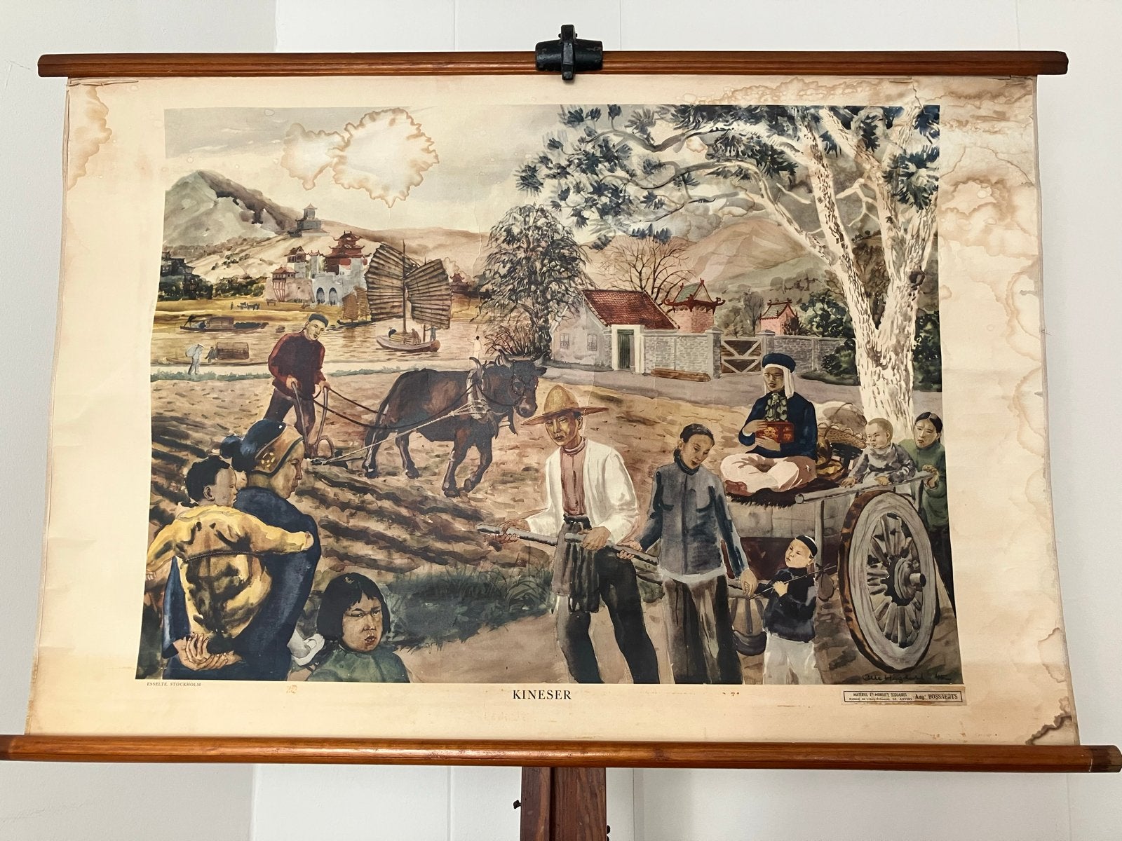 Vintage schoolplaat "Kineser" - Olle Haghdal 1945, Ophalen of Verzenden, Stad- en Dorpsgezichten