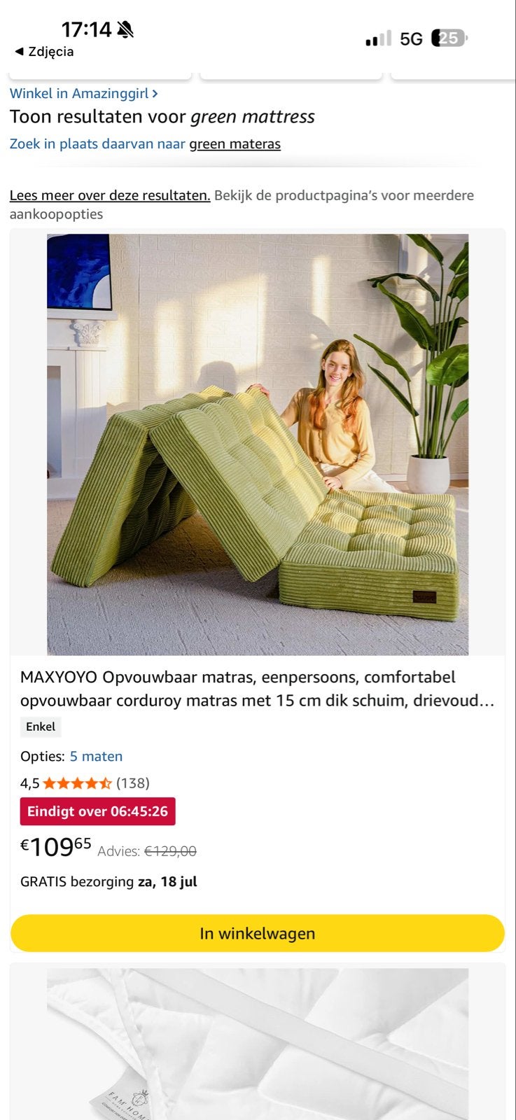 MAXOYO Groen Opvouwbaar Matras 90x195 cm - Nieuw, 90 cm, Eenpersoons, Nieuw, Matras