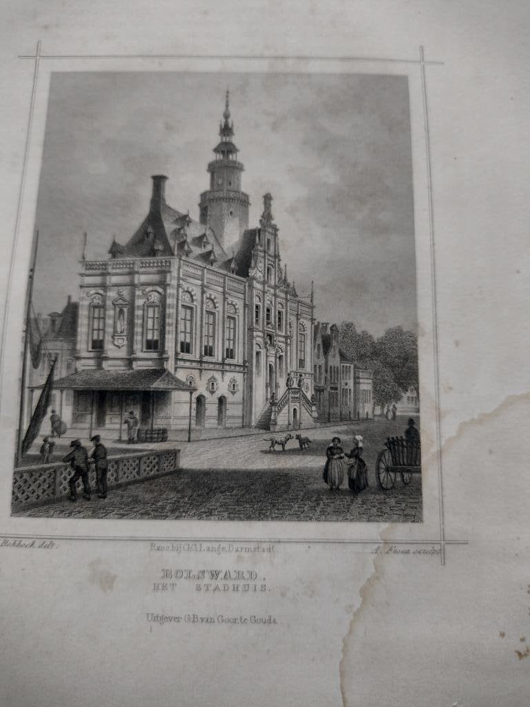 A 135/ Bolsward Staalgravure 1860, Antiek en Kunst, Ophalen of Verzenden