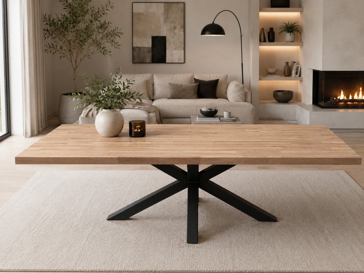 Massief Eiken Eettafel 220x100cm., Huis en Inrichting, Tafels | Eettafels, Ophalen, Eikenhout, 50 tot 100 cm, Vijf personen of meer