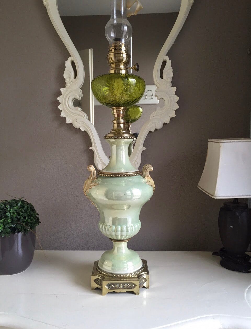 Mooie antieke olielamp, Antiek en Kunst, Antiek | Lampen, Ophalen of Verzenden